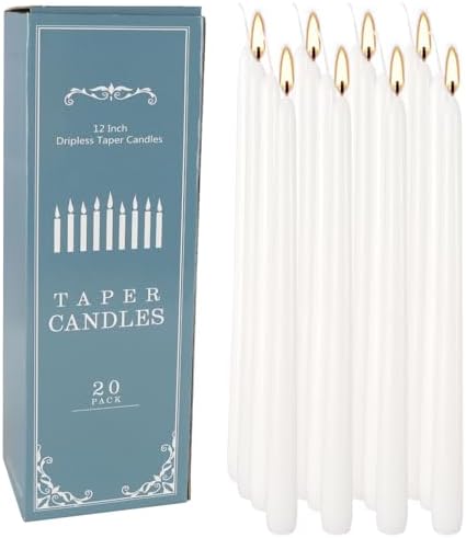 Howemon 20 Pack White Taper Candles 12 Inch Tall 3/4 Inch Thick Burn 10 Hours - Image 3