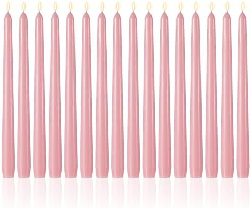 MTLEE 16 Pcs 10 Inch Taper Candle Sticks Smokeless Unscented, Morandi Pink by MTLEE