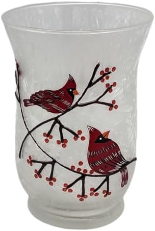 Gerson 2425730 Frosted Glass Cardinal Design Hurricane Candle Holder 8" H by Unknown