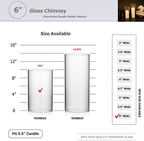 WGVI Hurricane Candle Holder Sleeve, Wide 6", Height 10", Clear Glass Cylinder Candleholder, Chimney Tube, Open Ended Candle Shade, 6 Pieces Bulk - Image 3