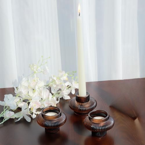 VOHO 12pcs Brownish Amber Taper Candle Holders for Fall Thanksgiving Decor - Image 3