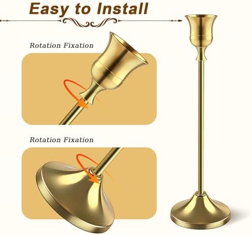 12 PCS (4 Sets) Brass Gold Taper Candlestick Holders - Vintage Metal Candle Sticks - Image 6