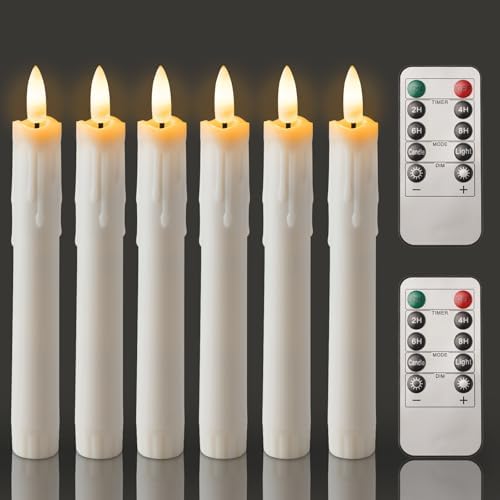 Homemory 7 Inches Flameless Taper Candles with Remote Timer, Short Led Candlesticks with 3D Flickering Light, Battery Operated Candles with Lifelike Flame for Wedding Home Xmas Decor, White, 6 Pcs by Homemory