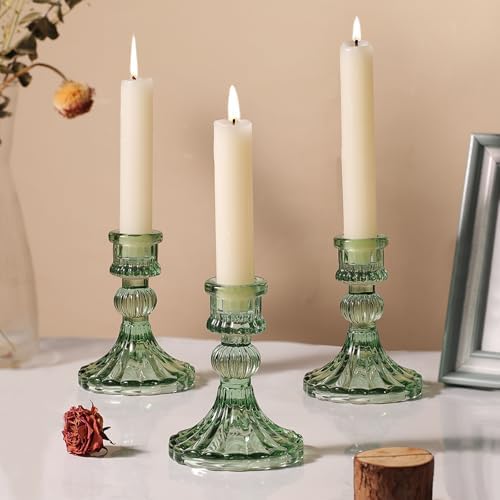 12PCS Green Candlestick Holders Set- 4" H Taper Candle Holders, Glass Candle Holders Bulk for Wedding, Party, Home Table Centerpieces, Festival Gifts & Windowsill Decor - Image 6