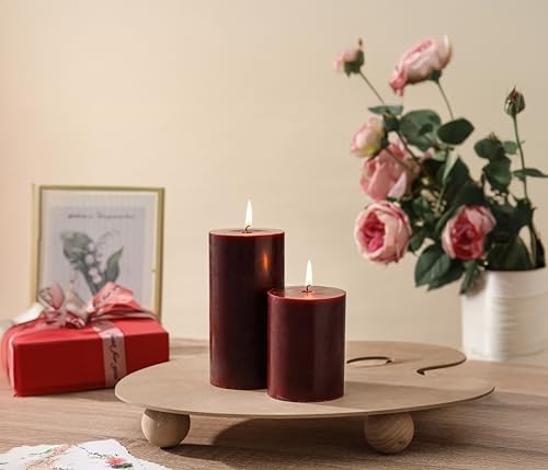 3x4 Inch Burgundy Pillar Candles Set of 3 - Unscented Pillar Candle - Image 3