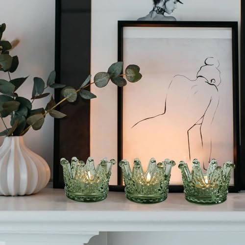 Vixdonos Votive Candle Holders Set of 6 Crown Glass Tealight Candle Holder for Wedding, Party and Home Decor(Green) - Image 6