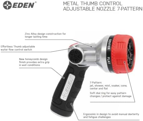 Eden Metal 7-Pattern Hose Nozzle: Thumb Control, Heavy-Duty Zinc Alloy - Image 3