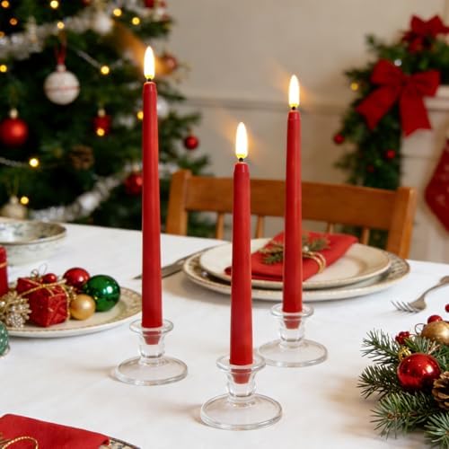 Red Flameless Taper Candles LED Candlesticks with Remote Set of 4 - Image 6