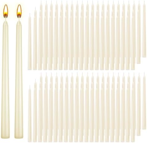 Nuanchu 200 Pcs Taper Candles 10 Inch (H) Tapered Smokeless Long Tall Unscented Dinner Candle for Wedding Party Home Decor Candlesticks, Long Burning (Ivory White) by Nuanchu