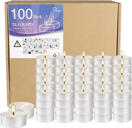 Unscented Tealight Candles 100 Pack, 4 Hours Smokeless Dripless White Mini Tea Candle Bulk for Home, Wedding, Party, Shabbat, Christmas & Emergency Use by fclayvts