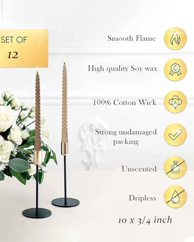 Brown Tall Taper Candles Spiral Candle Sticks,Unscented Pastel Candle for Holiday,Wedding and Home Decoration,10inch,12 Pack(E-Gradient Brown) - Image 6