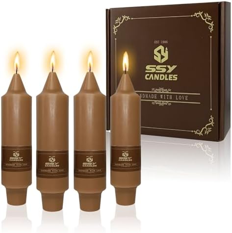 NJAO HOO Brown Short Taper Candle 5 Inch Fall Candlesticks Unscented Dripless Tapered Candle Set for Home Fall Decorations Wedding Party Dinner Candles, 4 Pack by NJAOHOO
