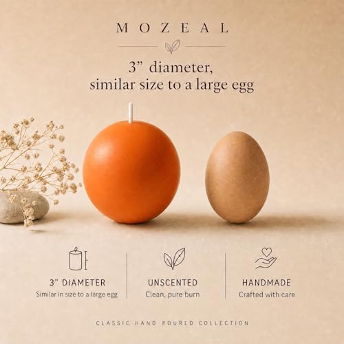 MOZEAL Hand-Poured, 3 Inch Orange Round Ball Candles - Elegant Orange Round Pillar Candles Set of 3, Dripless, Unscented, Smokeless, Ideal for Halloween Decor. - Image 3