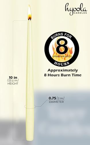 Hyoola Tall Taper Candles - 10 Inch Ivory Dripless, Unscented Dinner, Paraffin Wax with Cotton Wicks - 8 Hour Burn Time (Pack of 12) - Image 4