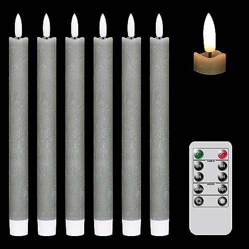 GenSwin Flameless Taper Candles LED Battery Operated Remote Timer Grey by GenSwin