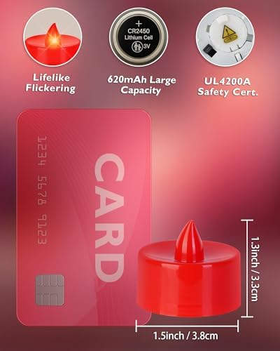 Homemory 12-Pack Red Remote Flameless Battery Tea Light Candles, 400+ Hrs - Image 3