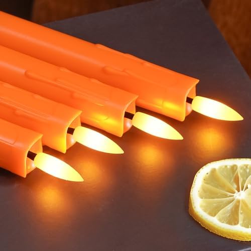 Flameless Flickering Taper Candles Two Remote,7.5 Inch Orange Battery Operated LED Window Candles Timer,Set of 8 Plastic 3D-Wick Dripping-Wax Effect Flameless Candlesticks(0.86”Dia,Warm Fire) - Image 3