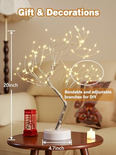 2 Pack Christmas Fairy Lights Spirit Tree, 20" 108 LED Tabletop Mini Twinkle Tree Lights Warm White with 2 Modes, USB & Battery Christmas Artificial Bonsai Trees Lamp for Home Bedroom Indoor DIY Decor - Image 4