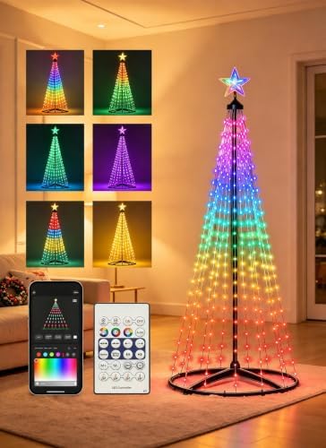 oneup 7FT Christmas Cone Tree Light, Smart RGB Light with App & Remote by Bathroommirrorwithlights
