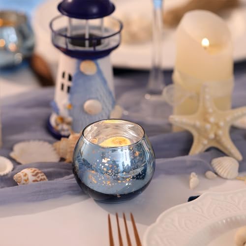 Volens Round Blue Votive Candle Holder Set of 12, Mercury Glass Votives - Image 4