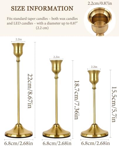 Gold Candlestick Holders Set of 6 Weighted Stable Base - Image 4