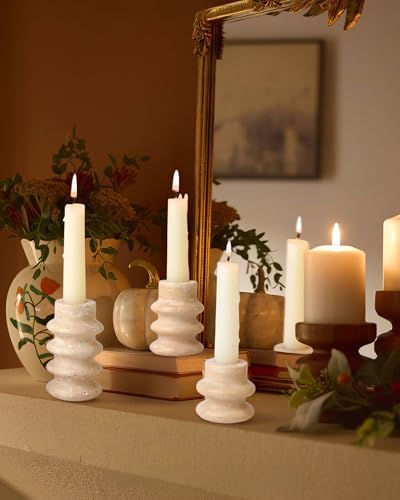 Vixdonos Natural Stone Candle Holder Set of 3 Taper Candle Candlestick Mantle Candle Stand for Home Decor,Wedding,Party and Table Centerpieces(White) - Image 5