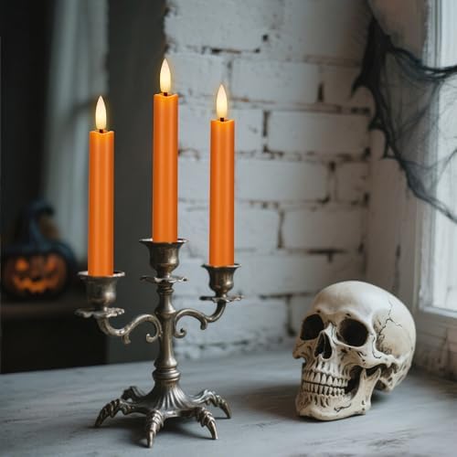 Orange Flameless Taper Candles, Fall Battery Operated Candles with Remote - Image 4