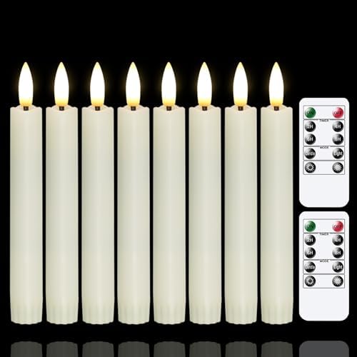 Yeelida Battery Operated Flameless Taper Candles with Two Remote Timer, 6.4" LED 3D-Wick Window Candles, Flickering Long-Lasting Warm Light Electric Pack of 8 Flameless Candlesticks (0.78" Dia, Ivory) by Yeelida