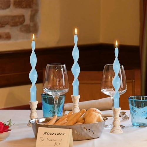 Smokeless Blue Spiral Taper Candle Handmade Unscented Candlesticks 10 Inch Long Twisted Candles for Candlelight Dinner Holidays Home Decor 2 Pcs - Image 6