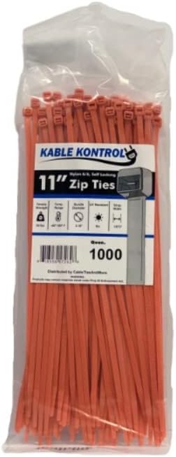 Kable Kontrol Orange Zip Ties 11 Inch 1000 Pcs, 50 Lbs Tensile Strength, Self-locking Nylon Colored Cable Ties Wire Wraps for Indoor or Outdoor Use