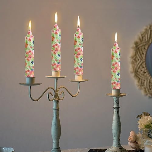 7 inch Short Candle Floral Candle Sticks Printed Candlestick Handmade Unscented Taper Candle 4 Pack Flower Tapered Candles for Home Dinner Wedding Holiday - Image 2
