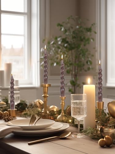 Brown Spiral Taper Dinner Candles Conical Stick Candles Wax Unscented Dinner Candle Dripless for Home Decor, Relaxation 7.6inch,Set of 4（Brown） - Image 2