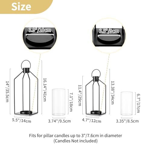 NUPTIO Decorative Lantern Candle Holder: Black Lantern with Hurricane Glass - Image 6