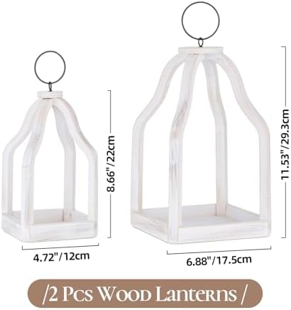 Wood Lantern Decorative Indoor, 2Pcs Farmhouse Candle Holder - Image 2