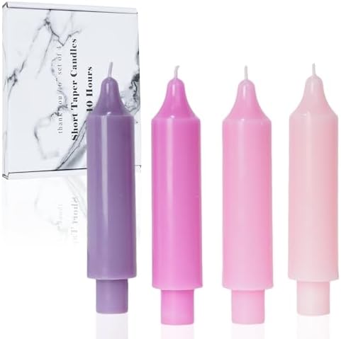 Taper Candle Sticks Short Taper Candles 6 inch Unscented Dinner Candle Dripless for Home Decor,Set of 4,Gradient Pink by LPUSA