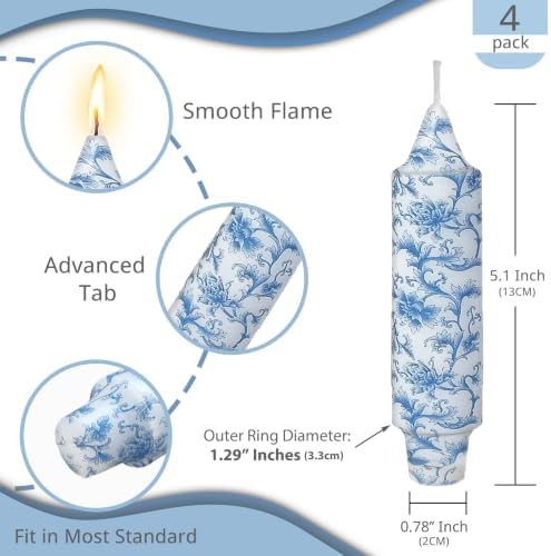 NJAO HOO Floral Taper Candles 5 Inch Short Candlesticks Hand Printed Blue and White Floral Candlesticks Unscented Tapered Candle Set for Spring Home Garden Decor, 4Pcs - Image 2