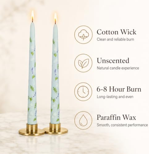 Floral Taper Candle Dripless Candlesticks -4pcs Blue Unscented Candle Long Candle Sticks 10inches Flower Tapered Candles for Home Party Restaurant Holiday Decor,8D4T-PGY - Image 4