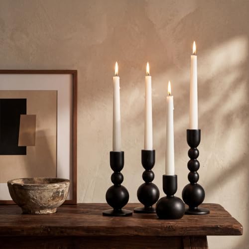 Mumufy 12 Pcs Wooden Candle Holders, Wood Taper Candlestick Holders Vintage Rustic Farmhouse Mid Century Candle Stand Set for Table Centerpiece, Wedding, Dining Table, Mantel and Home Decor (Black) - Image 3