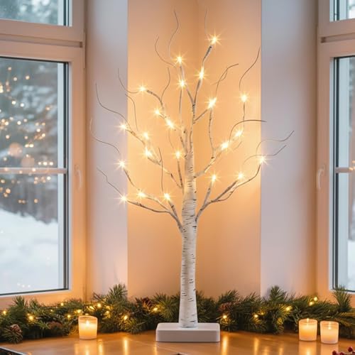 Lighted Birch Tree Battery Powered Tabletop Tree Decorations for Home Mantle Party Christmas Decorations (22 Inch) by Vanthylit