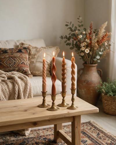 Fall Taper Candles Orange Spiral Candlesticks-Unscented Candles for Fall Harvest Thanksgiving Dinners Parties and Home Decor-4 Pack-7.5inch - Image 3