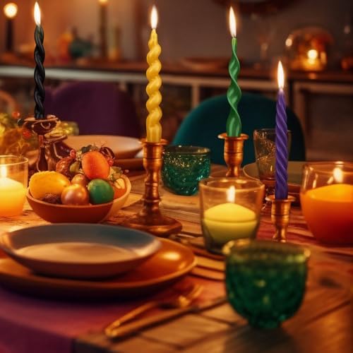 Nuanchu 4 Pcs Twisted Taper Candles,7.87 Inch,Pure,Mardi Gras - Image 4