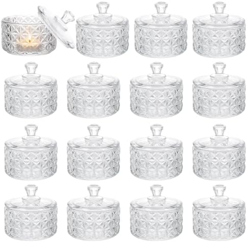 STARVAST 16 Pack Clear Glass Votive Candle Holders with Lids, 2.6×2.7In by STARVAST