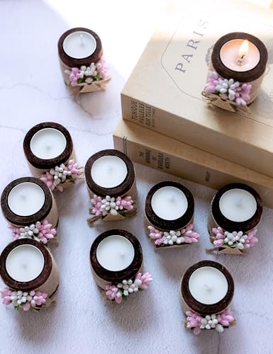 Ju's Favors Wooden Candle Holders Set of 10 for Baptism Gift for Guests, Christening Gifts, Party Favors. (Dark brown - pink) - Image 4