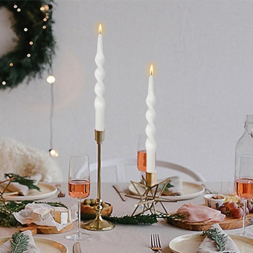 Unscented Spiral Twist Taper Candles 10 Inch Long White Candlesticks for Dinner Home Decor Wedding - Image 4