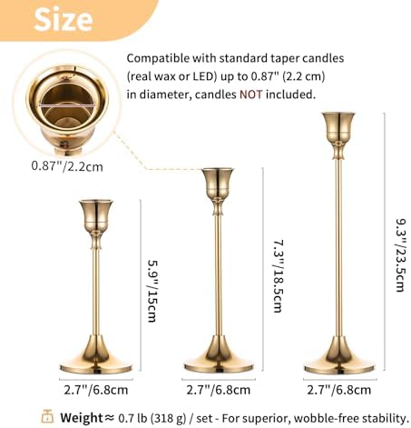 Candlestick Holders Taper Candle Holders, Set of 3 Candle Stick Holders Set, Brass Gold Candlestick Holder Set, Vintage Modern Decorative Centerpiece for Table Mantel Wedding Housewarming Gift - Image 5