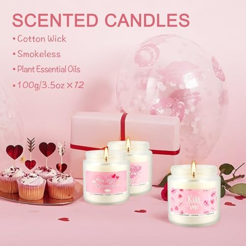 Valentine's Day Pink Scented Candles-12Pcs 3.5oz Each-Natural Plant Essential Oils & Cotton Wick, Aromatherapy Candle for Relaxing Stress Relief, Home Decor & Romantic Gifts for Her. - Image 3