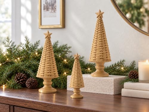 3PCS Christmas Tree Figurines, Woven Style Tabletop Decor Gift - Image 5