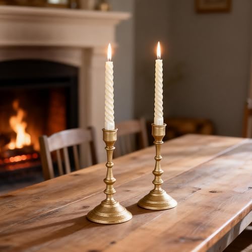 Antique Brass Candle Holders Set of 2 – Heavy Duty Cast Iron Candle Stick Holder for Table Centerpiece Home Decor Gift - Image 6