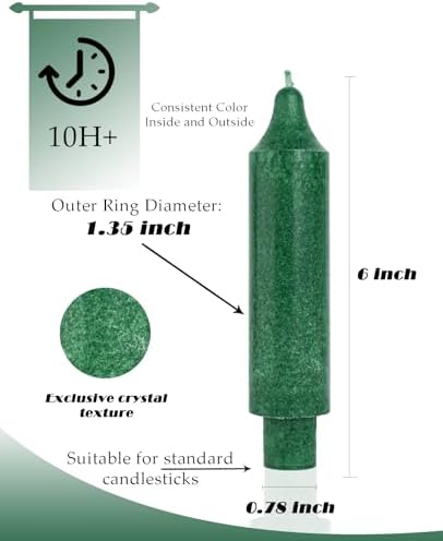 Green Short Taper Candle Sticks Dripless Tapered Candles for for Holiday Wedding Party Wax Unscented Dinner 6 inch Set of 4,Crystal Green - Image 3