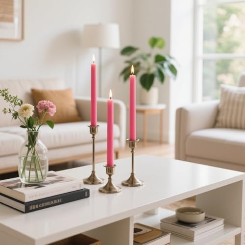 12-Pack Unscented Hot Pink Taper Candles, 10 Inch Dripless Smokeless Candlesticks, Long-Lasting Burn Time of 7-8 Hours, Perfect for Home Decor Wedding Dinner - Image 2